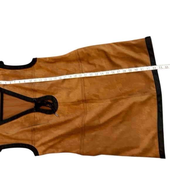 By Anthropologie Faux Suede Shell Mini Dress- Brown with Black Trim- Size Medium - Picture 11 of 11
